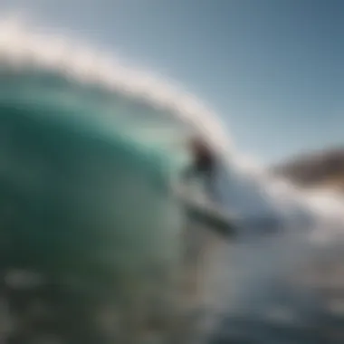 A surfer riding a wave on a foamie surfboard, showcasing its stability and buoyancy.