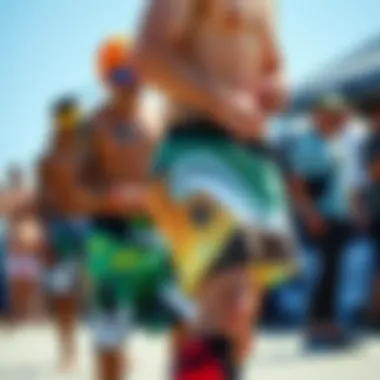 Unique Designs at Extreme Sports Events Athletes showcasing unique boardshort designs during an extreme sports event