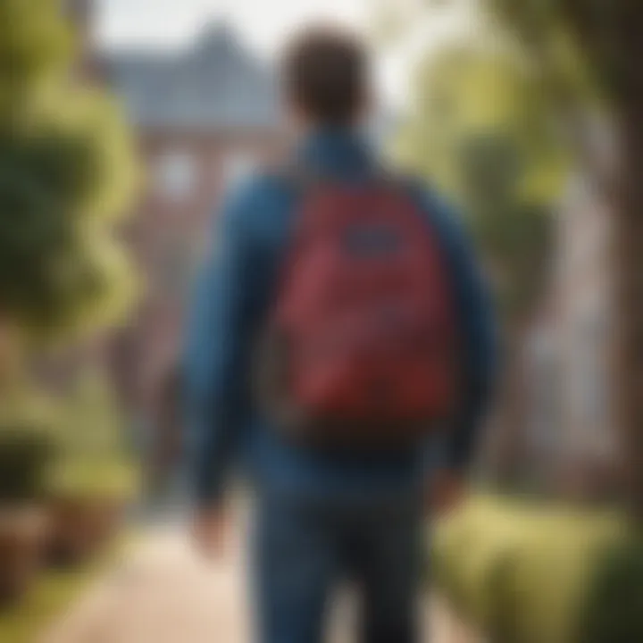 Student with JanSport backpack walking on a university campus