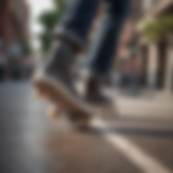 Skateboarder performing tricks while wearing laceless shoes