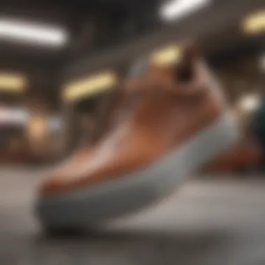 Close-up of laceless skate shoe technology and materials