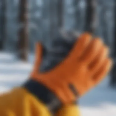 Design Elements of Lightweight Snow Gloves A pair of lightweight snow gloves on a snowy background, showcasing their design