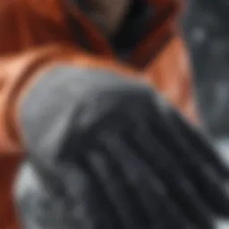 A close-up view of lightweight snow gloves highlighting their material texture and insulation features