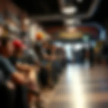 A community event at a local skateboard shop, fostering connections among skaters