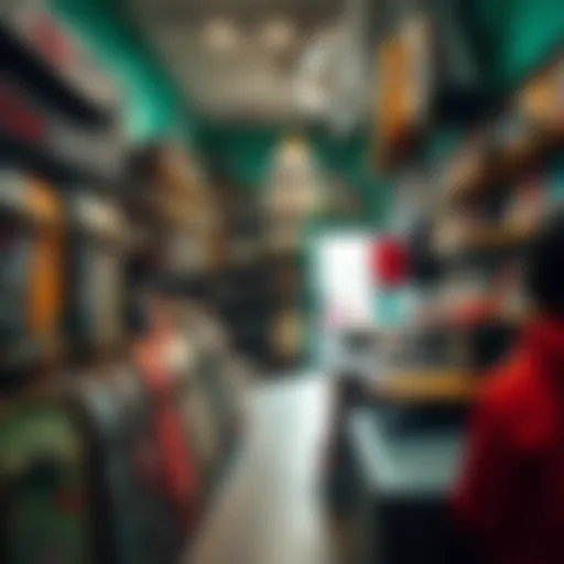 A vibrant local skateboard shop filled with various brands of skateboards and gear