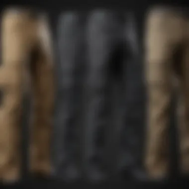 Comparison of Cargo Pants Styles Different styles of cargo pants laid out for comparison