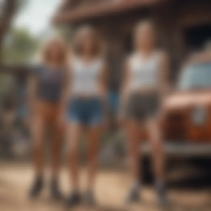 A group of adventurers showcasing various styles of loose fitting cut off shorts