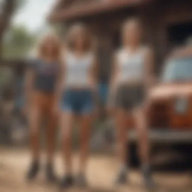 Adventure Awaits: Diverse Styles of Loose Fitting Cut Off Shorts A group of adventurers showcasing various styles of loose fitting cut off shorts