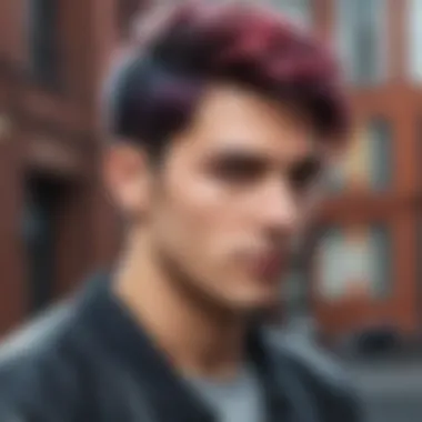 Urban Fashion with Split Dye Hair Stylish individual sporting a split dye look in an urban setting