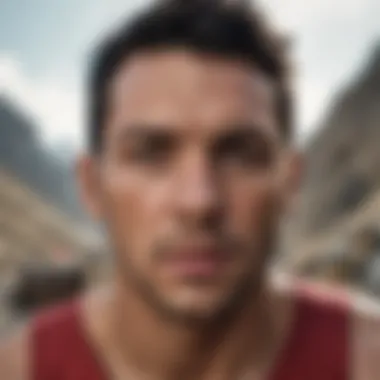 Facing Challenges: The Power of Mental Resilience An extreme sport athlete facing a daunting obstacle with a fierce expression.