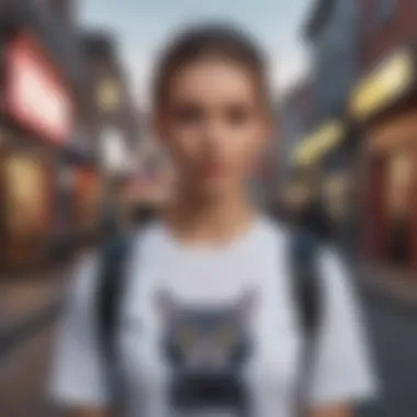 Urban Fashion with Meow-Themed T-Shirts A stylish urban setting showcasing individuals wearing meow-themed t-shirts.