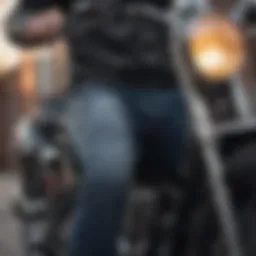 Stylish mnml biker jeans on a motorcycle