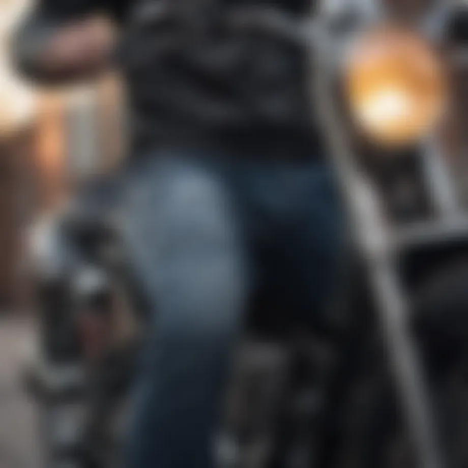 Stylish mnml biker jeans on a motorcycle