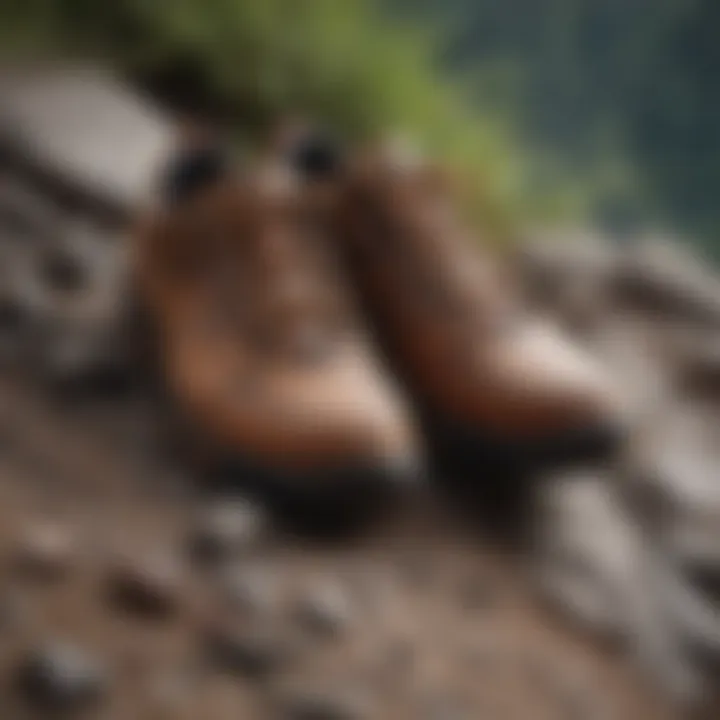 Moku Pae shoes displayed against a rugged outdoor backdrop