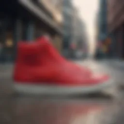Dynamic shot of Nike Blazer showcasing the red swoosh in an urban setting