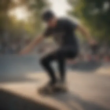 A vibrant skate park filled with skateboard enthusiasts sharing tips and techniques.