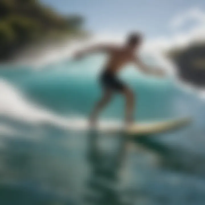 A surfer catching a wave at Waimea Bay