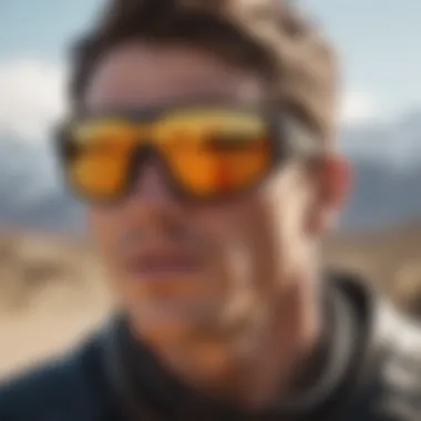 Oakley wooden sunglasses worn by an athlete during an extreme sports event.