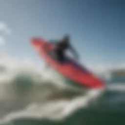 A close-up view of a high-performance kiteboard showcasing its advanced design and materials.