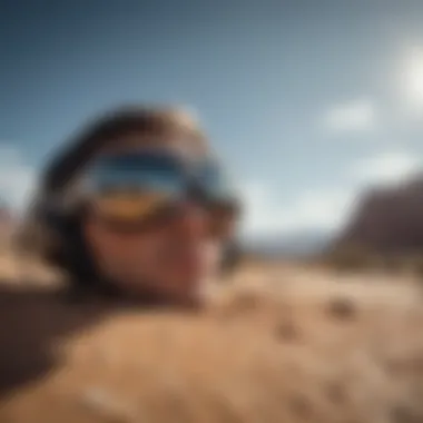 Ray-Ban Sunglasses in Action Adventurous individual wearing Ray-Ban oval metal sunglasses while engaging in extreme sports.