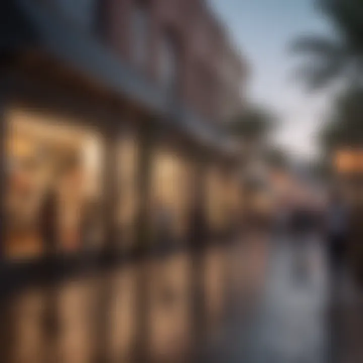 A vibrant scene of shoppers enjoying the outdoor environment