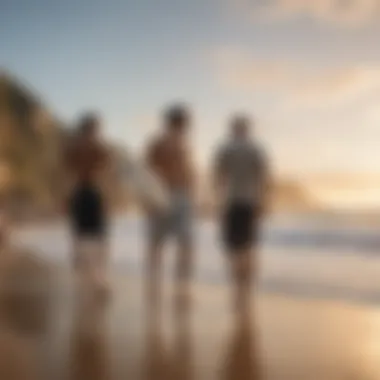 Adventure Awaits in Shaka Tees A picturesque beach scene with individuals wearing shaka tees, embodying the adventure lifestyle