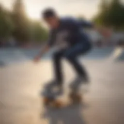 A skater performing a complex trick at a skate park