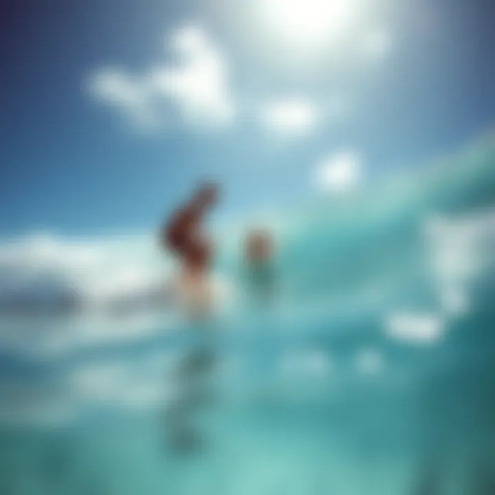 Surfers Riding Waves in Tavarua's Crystal Clear Waters Crystal clear waters of Tavarua with surfers riding the waves.