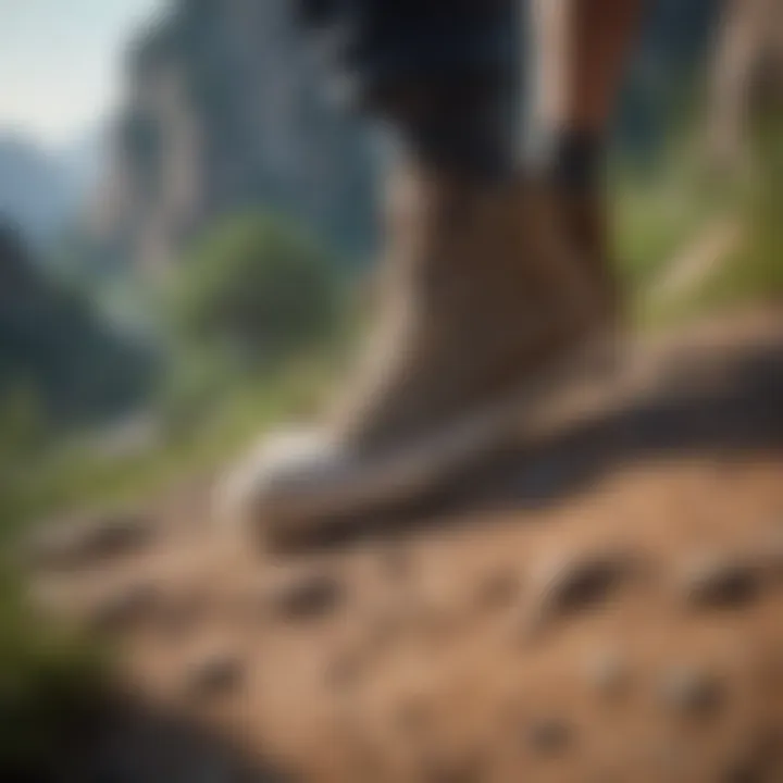 Adio shoes displayed against an adventurous outdoor backdrop