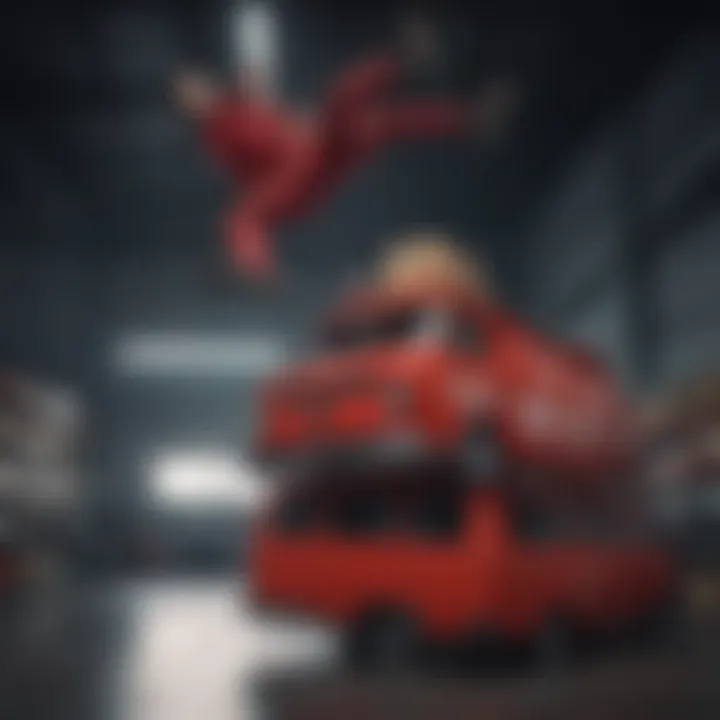 Extreme sports athlete wearing red stacked vans during a trick
