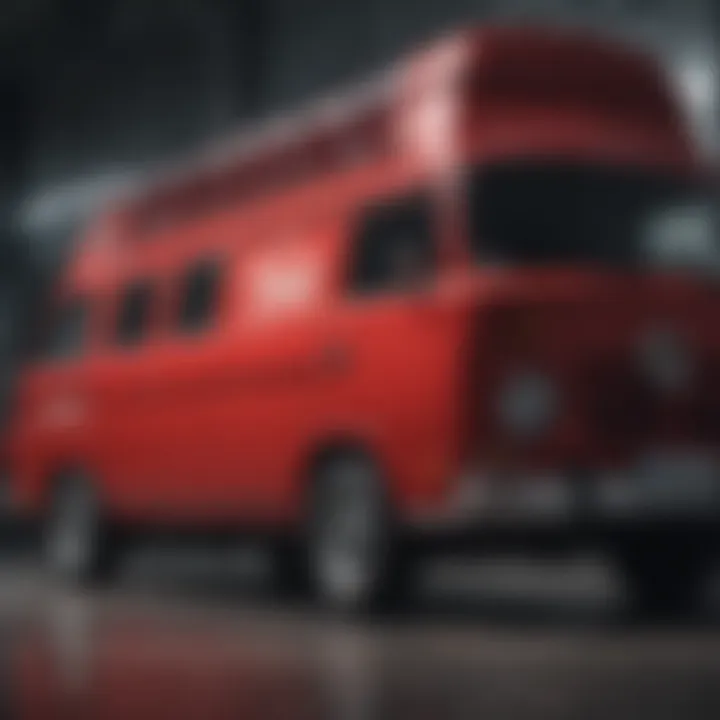 Close-up of red stacked vans showcasing design details