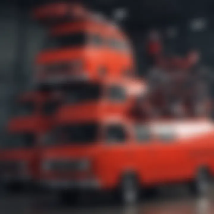 Group of extreme sports enthusiasts with red stacked vans