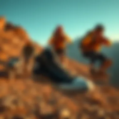 Adventurers wearing black on black Converse low tops in an extreme sports setting