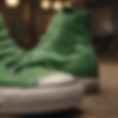 Close-up of green Chuck Taylors showcasing design details