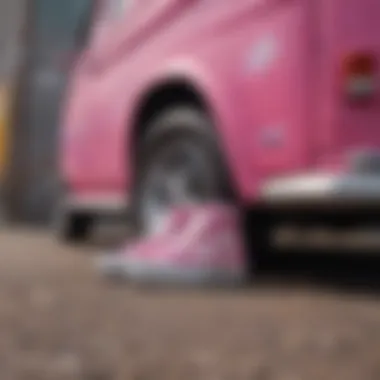 Close-Up of Hot Pink Checkered Vans Against Graffiti Close-up of hot pink checkered Vans with graffiti background
