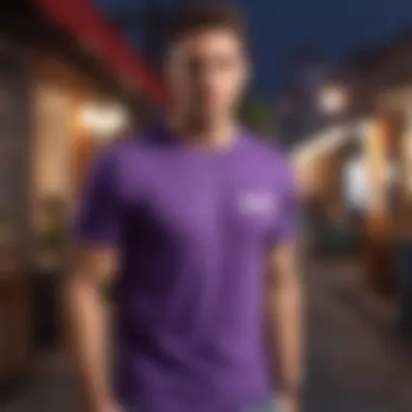 Fashionable purple tee shirt in casual setting