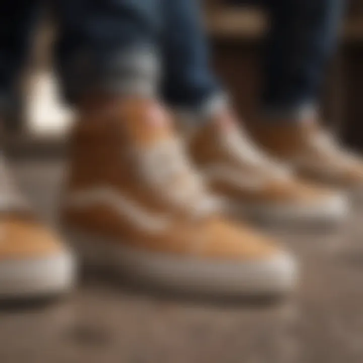 Community gathering of extreme sports enthusiasts wearing tan brown Vans