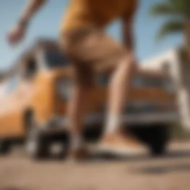 Extreme sports athlete showcasing tan brown Vans in action
