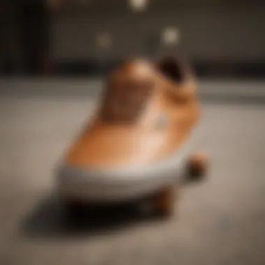 Tan brown Vans on a skateboard reflecting adrenaline and style