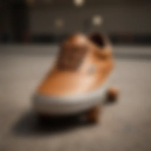 Tan brown Vans on a skateboard reflecting adrenaline and style