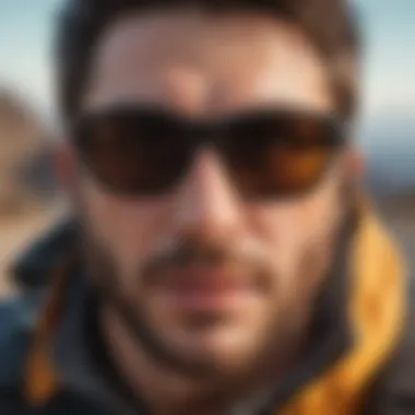 Athlete in Action with Wayfarer-Like Sunglasses Extreme sports athlete wearing wayfarer-like sunglasses while engaging in a high-adrenaline sport