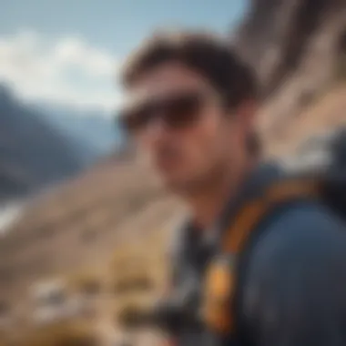 Group of Adventurers with Wayfarer-Like Sunglasses A scenic view showcasing a group of extreme sports enthusiasts donning wayfarer-like sunglasses during an outdoor adventure