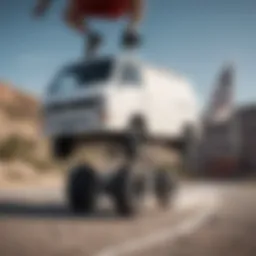 Dynamic athlete performing a trick in white stacked vans