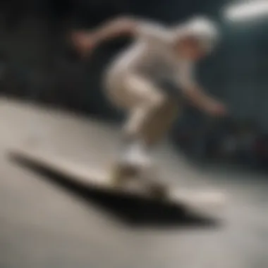 Action Shot: Skateboarding with Platform Vans Athlete performing a trick wearing white platform vans on a skate ramp