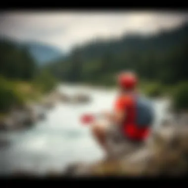 Planning the Adventure Adventurers planning their route by a riverbank