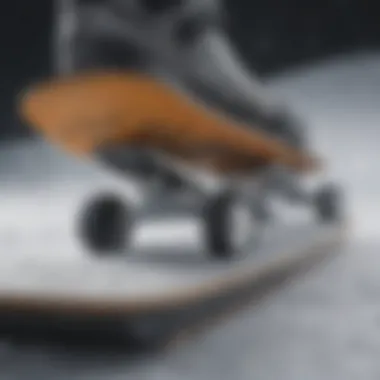 Close-up of rocker snowboard base and edges highlighting performance features