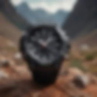 Black and white G-Shock watch worn during extreme sports activities.