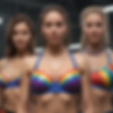 A diverse group of extreme sports enthusiasts proudly wearing their rainbow bras at a competition