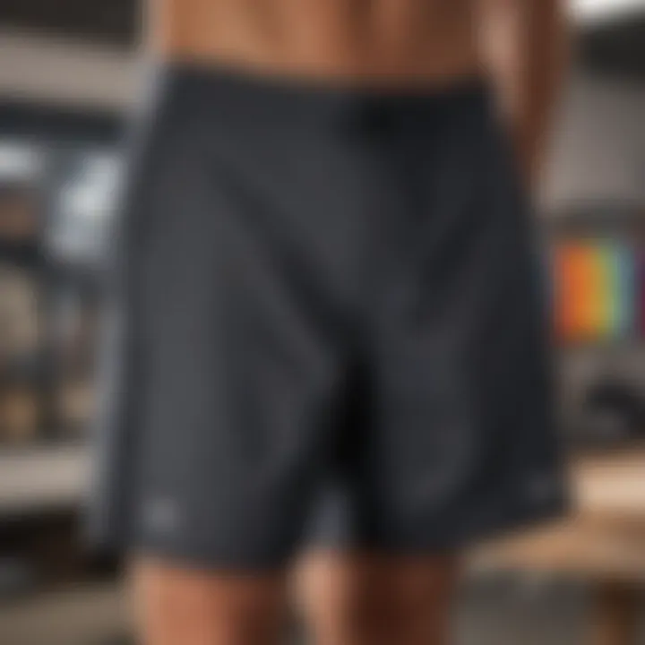 Diverse styles of board shorts hanging in a surf shop