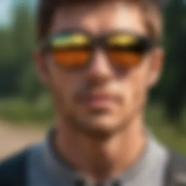 An athlete wearing mirrored Wayfarers while performing a daring stunt in a vibrant outdoor setting.